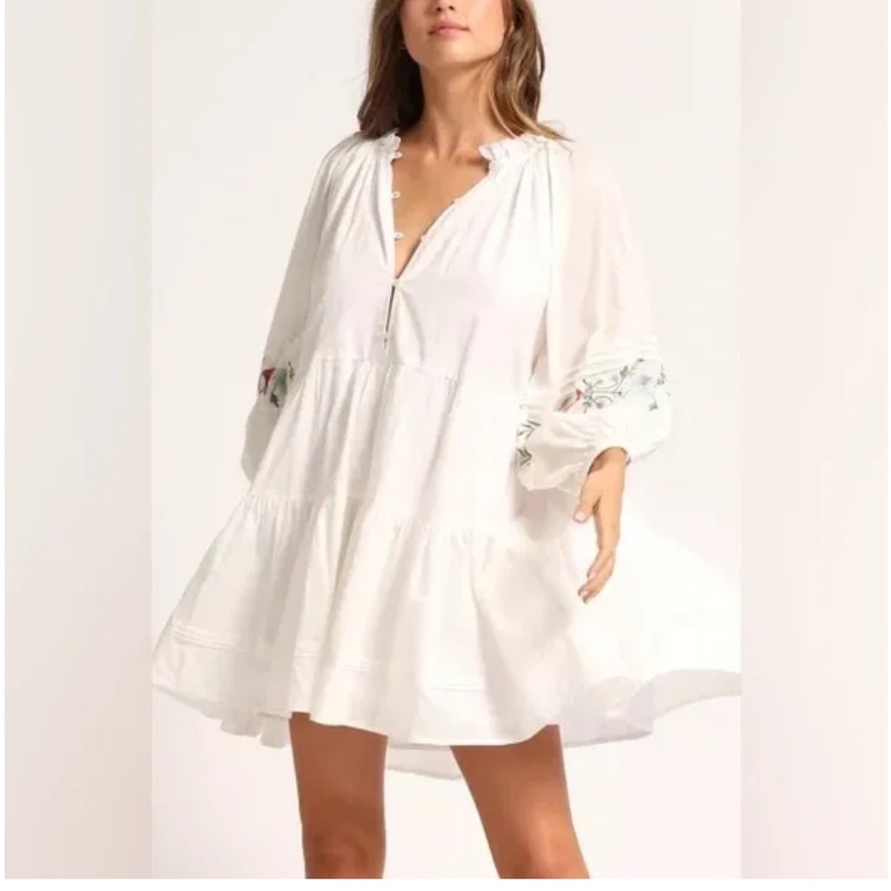 CLEOBELLA JADA TIERED MINI DRESS FLORAL EMBROIDERY WITH SLEEVES SIZE MEDIUM